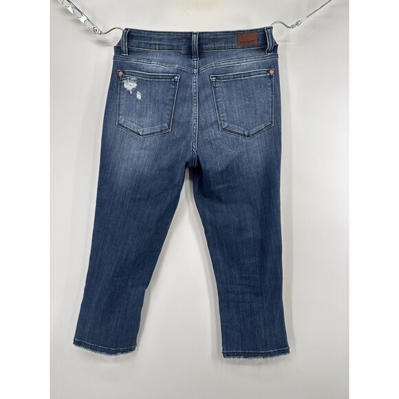 Judy Blue Jeans Women's 5/27 raw Hem Skinny Fit CROPPED Distressed mint - Picture 3 of 12